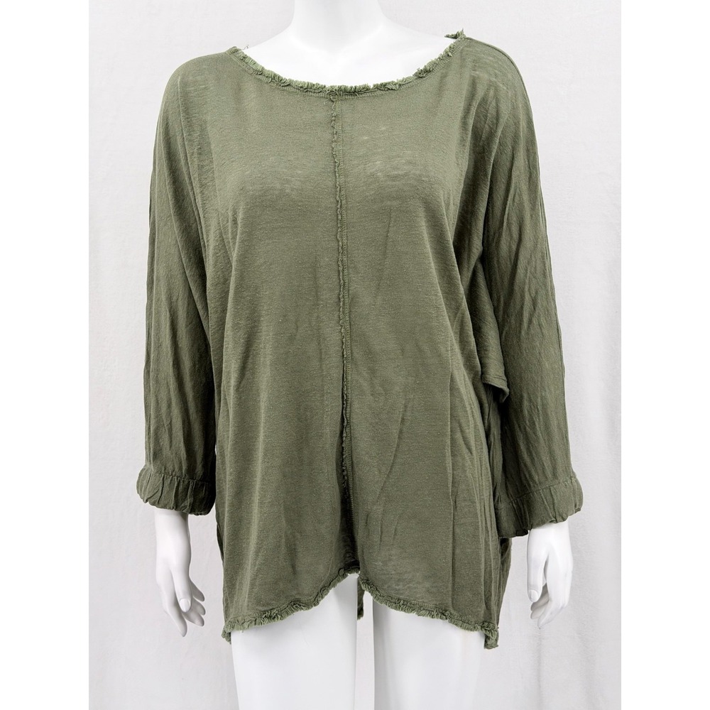 Sundance Top Womens XL Green 100%‎ Linen Raw Hem Tunic Boho Beach Sheer Relaxed